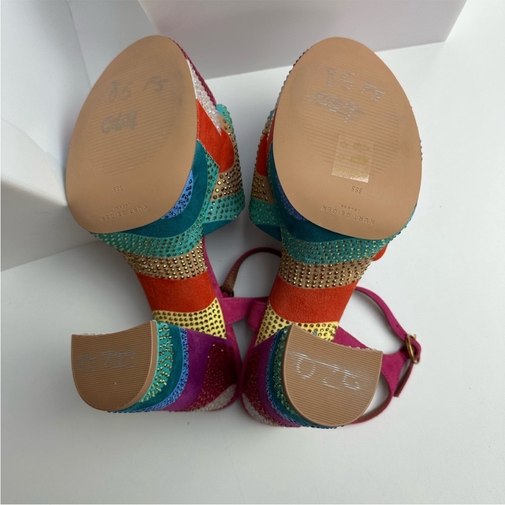 Kurt Geiger Platform Sandals Size 8 Pink Suede Abstract Kensington Chunky New - Picture 2 of 5